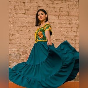Shoulder Dress. Floral Embroidered Dress. Traditional Mexican Dress